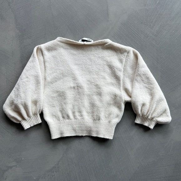 Zara White Cropped 3/4 Sleeve Cardigan Knitted Sweater - Picture 3 of 7
